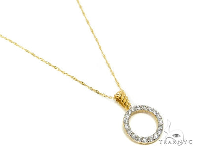 18k Yellow Gold Prong Diamond Necklace-40032 - Image 1