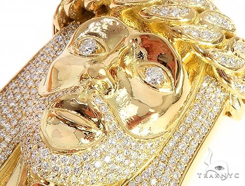 18k Yellow Gold Solid Diamond Jesus Pendant, photo 4 of 8