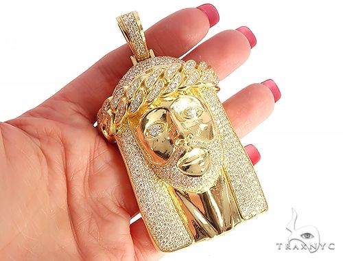 18k Yellow Gold Solid Diamond Jesus Pendant 65101 - Image 6