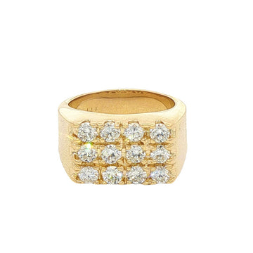 Men's 14K yellow gold pinky ring with twelve round-cut diamonds across the face