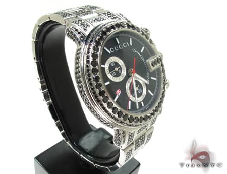 Fully Iced Black Diamond Gucci 101G Chrono YA101309 19208 – TraxNYC