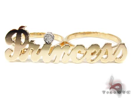 14K Yellow Gold & Diamond Princess Script Ring 19308 - Image 2