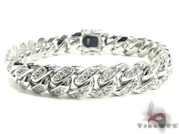 Men's diamond Miami link bracelet in 10K white gold – close-up showing diamond-set links