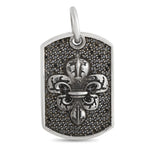 King Baby Silver and Black Diamond Fleur-de-Lis Relic Dog Tag Pendant K10-7119