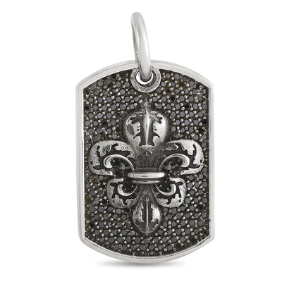 King Baby Silver and Black Diamond Fleur-de-Lis Relic Dog Tag Pendant K10-7119