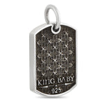King Baby Silver and Black Diamond Fleur-de-Lis Relic Dog Tag Pendant K10-7119