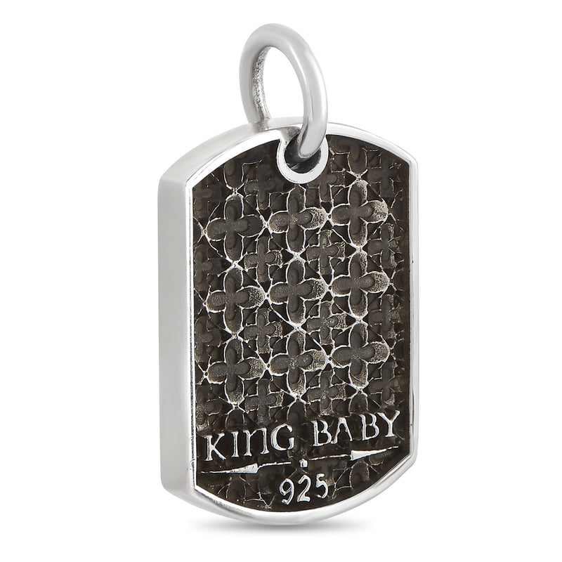 King Baby Silver and Black Diamond Fleur-de-Lis Relic Dog Tag Pendant K10-7119
