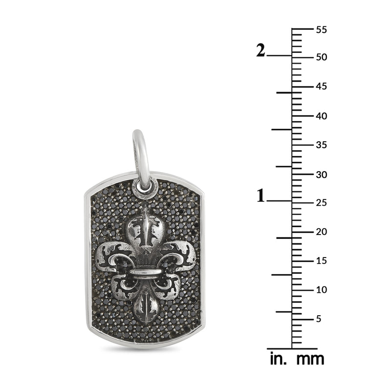 King Baby Silver and Black Diamond Fleur-de-Lis Relic Dog Tag Pendant K10-7119