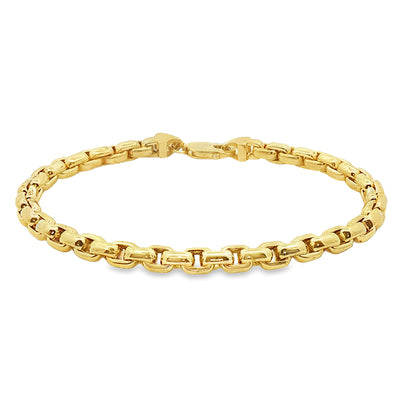 14K Yellow Gold Solid Round Box Link Bracelet 10 Inches 6.4mm 70898
