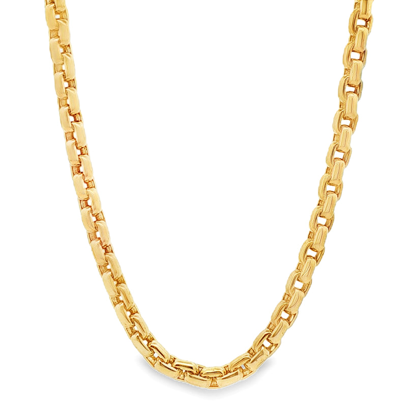 14K yellow gold solid round box link chain, 22.5 inches, 4.5mm thickness.