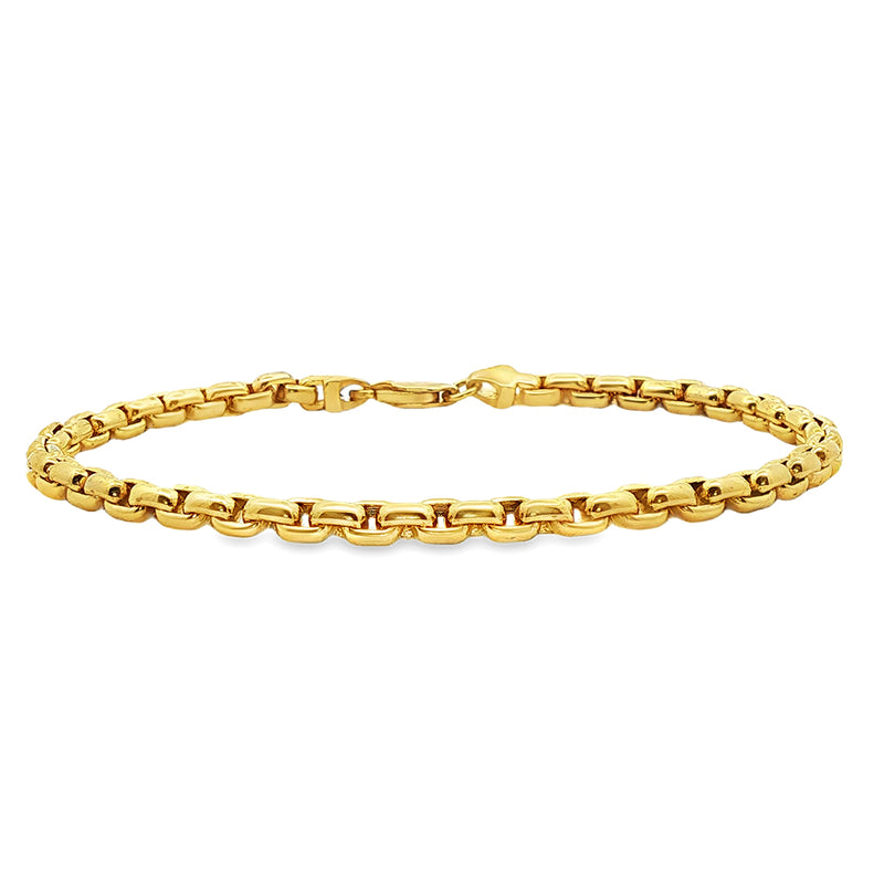 14K yellow gold 4.5mm round box link bracelet, 8.75 inches, polished finish