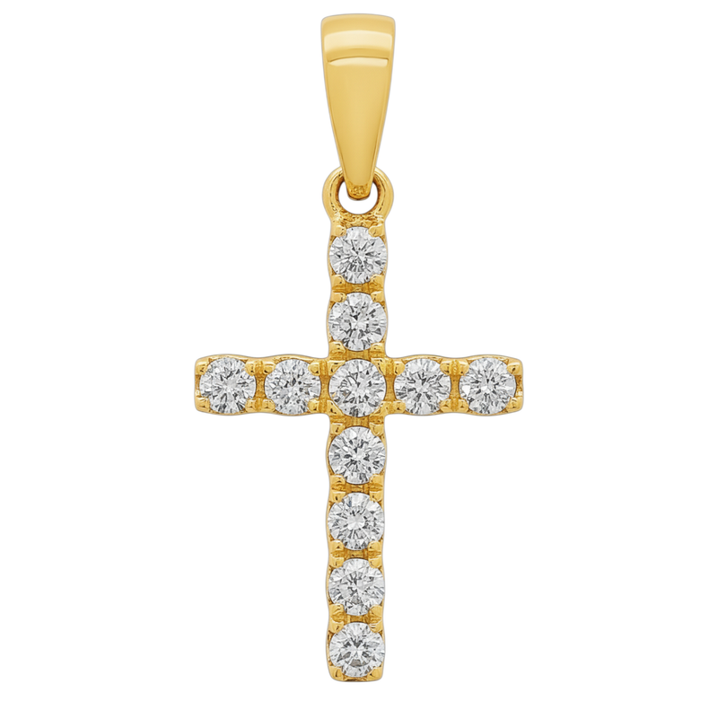 14K Gold Mini Diamond Cross 65967 | TraxNYC