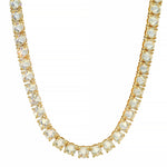 22-inch yellow gold tennis chain with upside down 75 pointer diamonds.