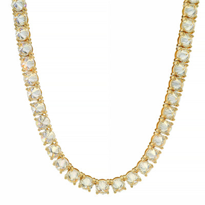 22-inch yellow gold tennis chain with upside down 75 pointer diamonds.