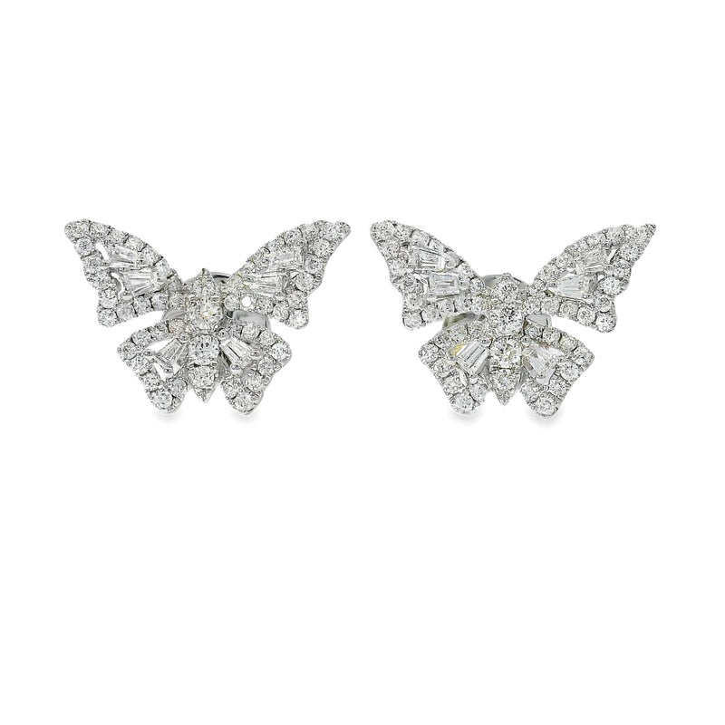 18K Gold Baguette Diamond Butterfly Earrings 68513