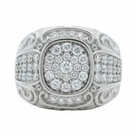 925 silver men's ring with cluster diamonds and intricate filigree detailing.