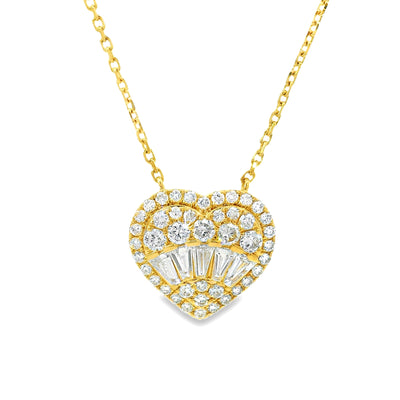 18K Gold Heart Baguette Diamond Necklace 67914 - Image 1