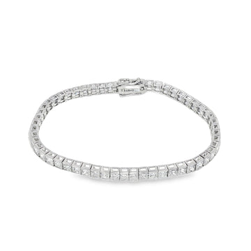 White gold diamond tennis bracelet with secure clasp, sleek and elegant design.