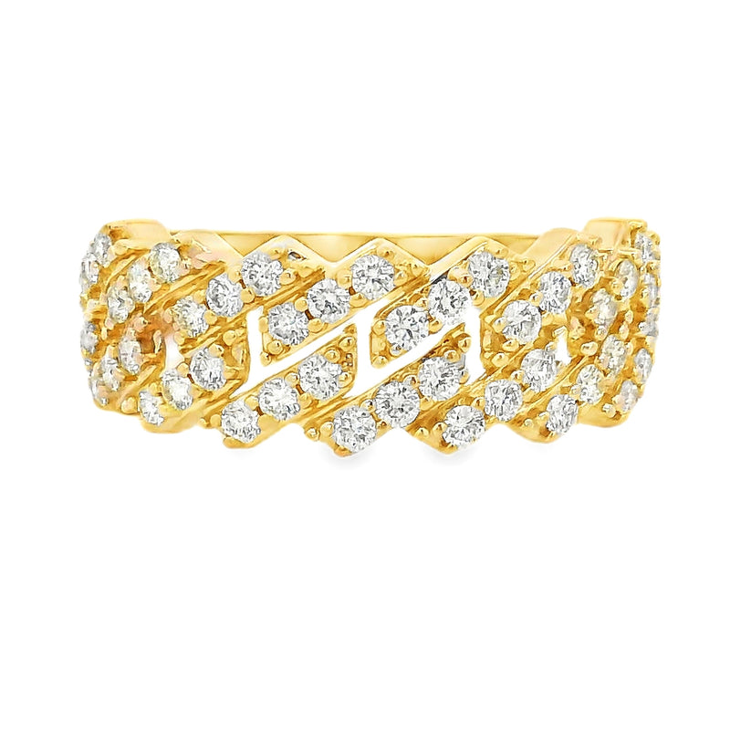 14K Gold One Row Diamond Cuban Link Ring 65971