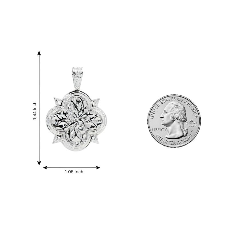 Silver rope chain necklace with intricate floral patterned pendant, limited edition design.