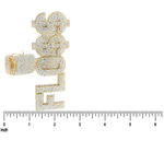White gold FLΞSS iced-out diamond name pendant with custom pave setting and bail clasp.