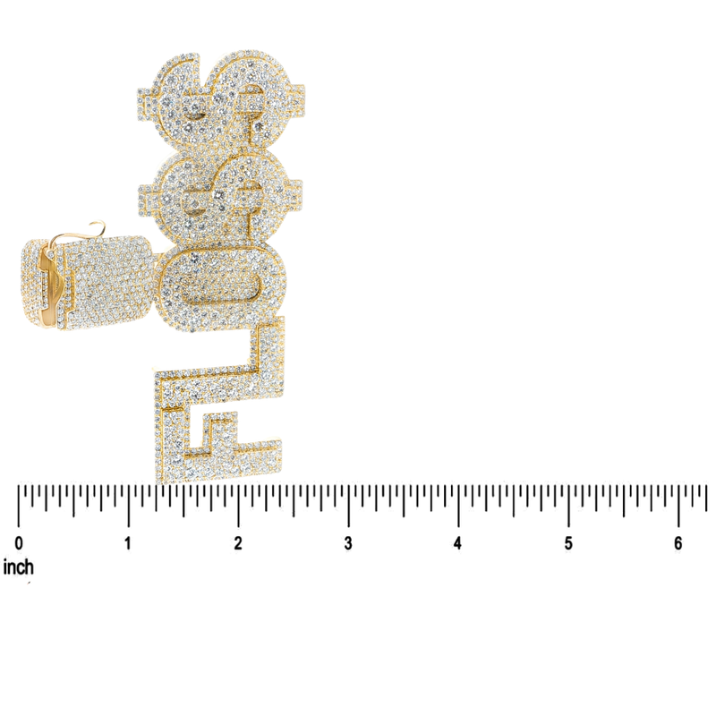 White gold FLΞSS iced-out diamond name pendant with custom pave setting and bail clasp.