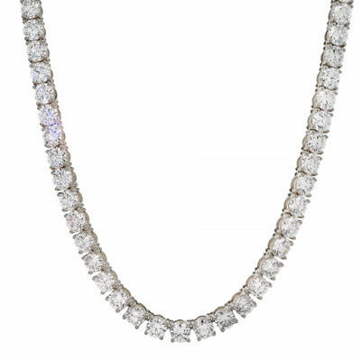 White gold tennis chain with round 75 pointer diamonds, sleek luxury men's jewelry.