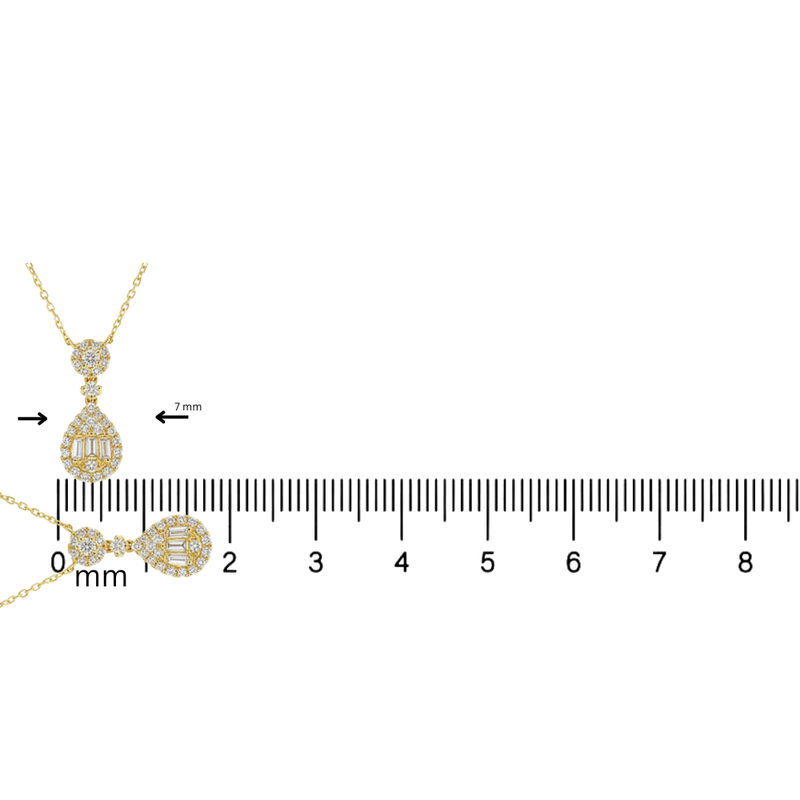 18K Gold Pear-Shaped Baguette Diamond Necklace 67308