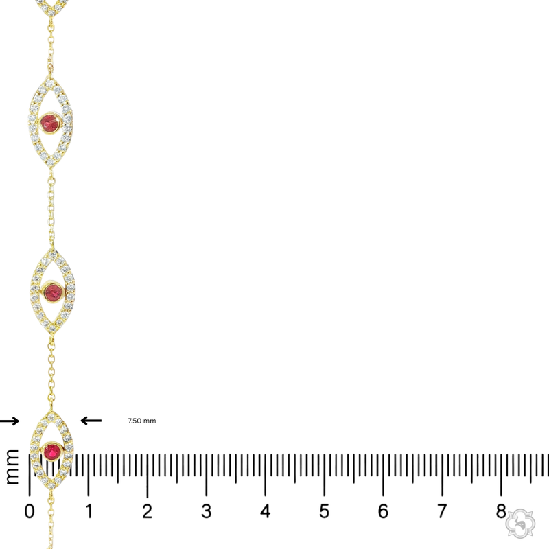 14K Gold Evil Eye Bracelet With Natural White Diamonds & Rubies, photo 5 of 6