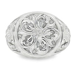 Silver men's signet ring with intricate royal filigree floral design in .925 sterling silver.