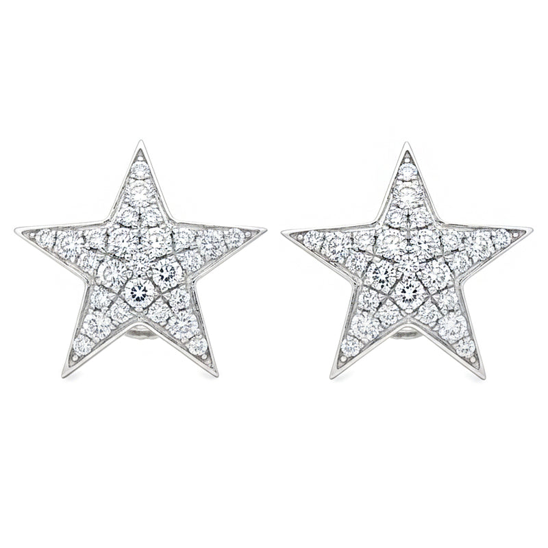 Yellow gold star-shaped cluster diamond stud earrings with bright white diamonds.
