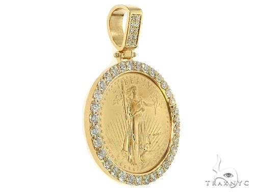Yellow gold 1oz American Liberty coin pendant with 18K diamond bezel and diamond bail