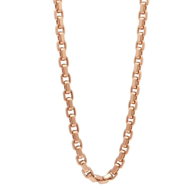 14K rose gold solid round box link chain necklace, 23 inches, 4.5mm thickness.