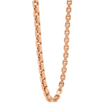 14K rose gold solid round box link chain necklace 24.95 inches, 5.5mm thickness.