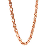 14K rose gold solid round box link chain, 6.4mm thickness, polished finish.