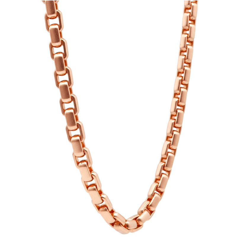 14K rose gold solid round box link chain, 6.4mm thickness, polished finish.