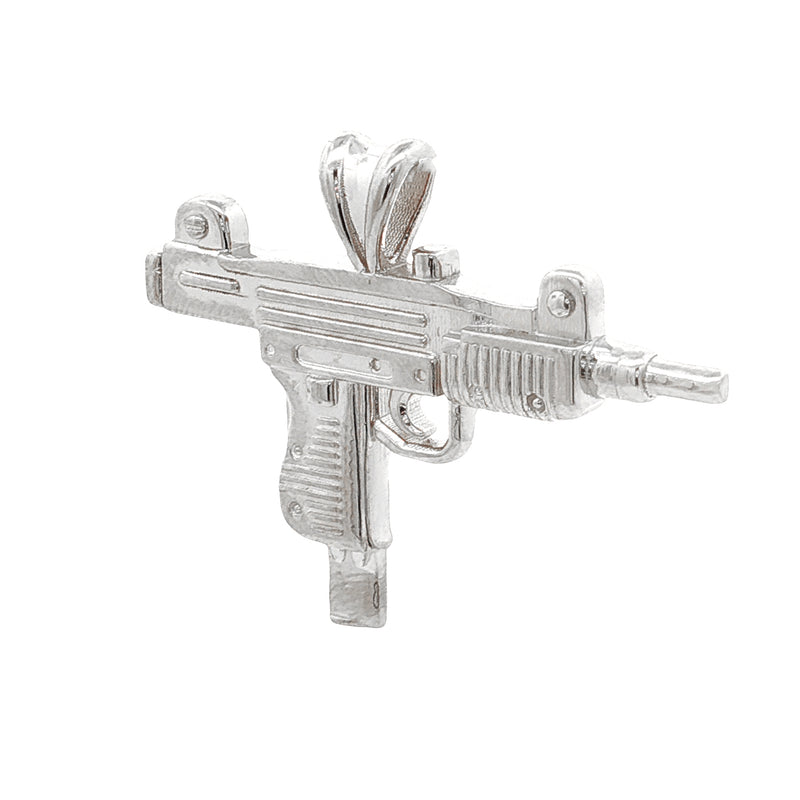 925 silver men's gun-shaped pendant with detailed design and polished finish.