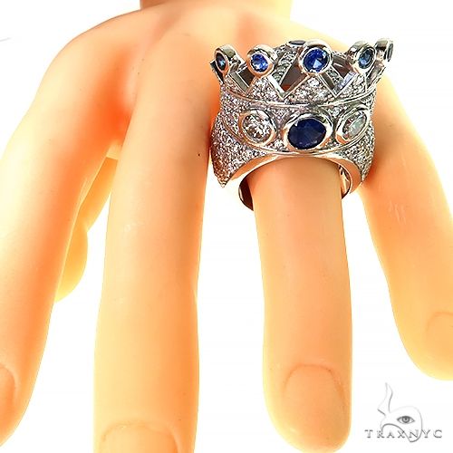 Diamond With Sapphire Recreated Tupac Crown Ring 69130 | TraxNYC