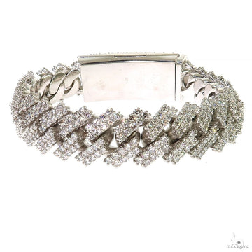 White gold 2 row diamond Miami Cuban bracelet with polished links and box clasp.