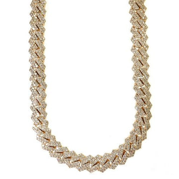 Yellow gold 2 row diamond Miami Cuban chain with iced links for men.
