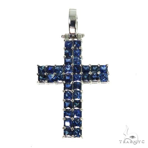 2 Row Ocean Blue Princess Cut Sapphire Cross 67704 - Image 1