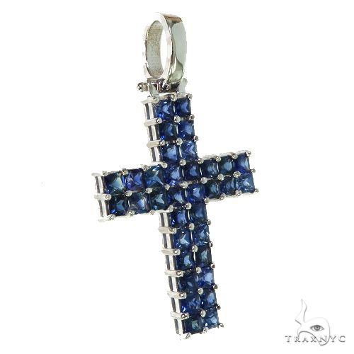 2 Row Ocean Blue Princess Cut Sapphire Cross 67704 - Image 2