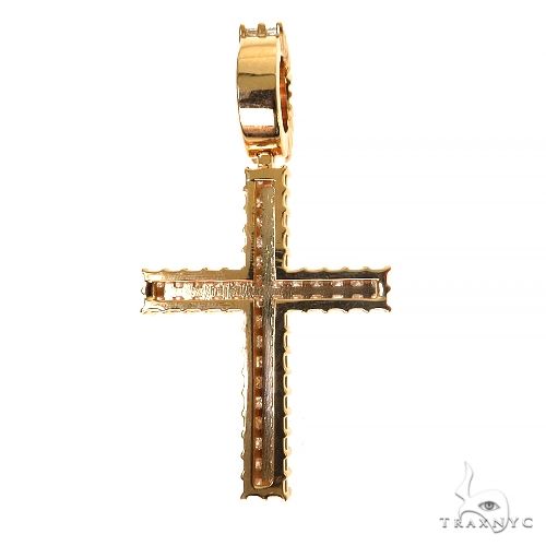 Yellow gold cross pendant with two rows of princess cut diamonds, men's elegant design