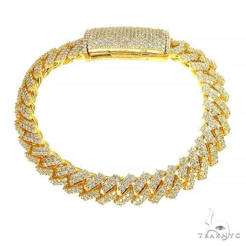 2 row prong set diamond Cuban bracelet in 14k yellow gold – front view showing double row diamond setting