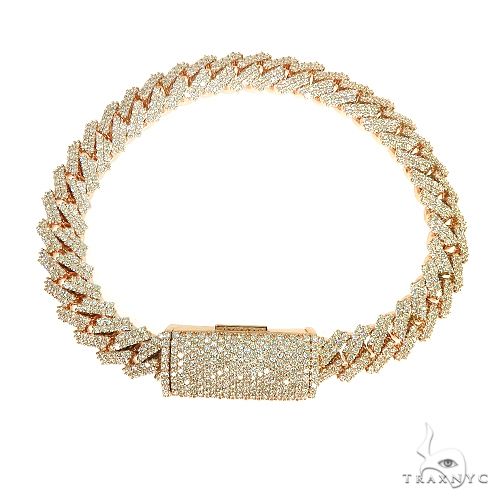 Yellow gold diamond Cuban bracelet with two rows of prong-set sparkling diamonds