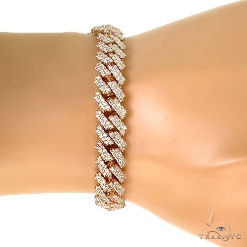 14K Gold 2 Row Prong Set Diamond Cuban Bracelet, photo 5 of 7