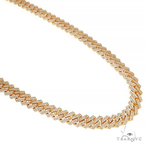 Yellow gold Miami Cuban chain with two rows of prong-set diamonds and diamond-encrusted clasp