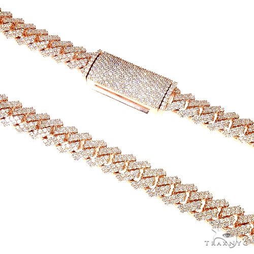 2 row prong set diamond Cuban chain, double row iced links close-up
