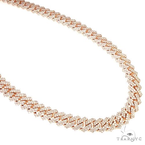 Rose gold 2 row prong set diamond Cuban chain with sparkling iced links and clasp