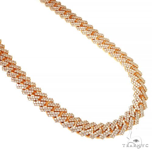 Rose gold Miami Cuban chain with two-row prong set diamonds and pavé clasp